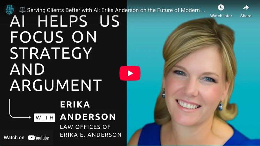 Featured image for “Podcast: Serving Clients Better with AI: Erika Anderson on the Future of Modern Law Firms”